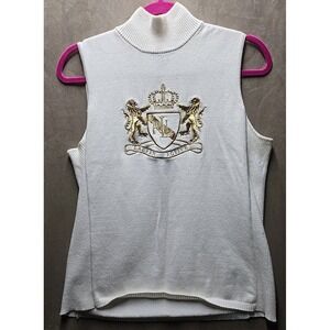 Lauren Active Ralph Lauren Sweater Vest Sz L Ribbed Knit White Embroidered Crest